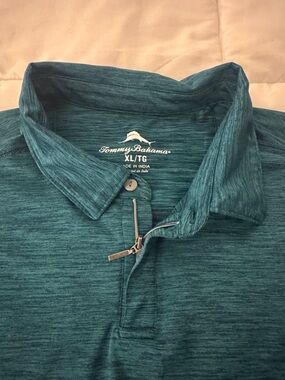 Tommy Bahama Men's Teal Marled Zip-Front Polo